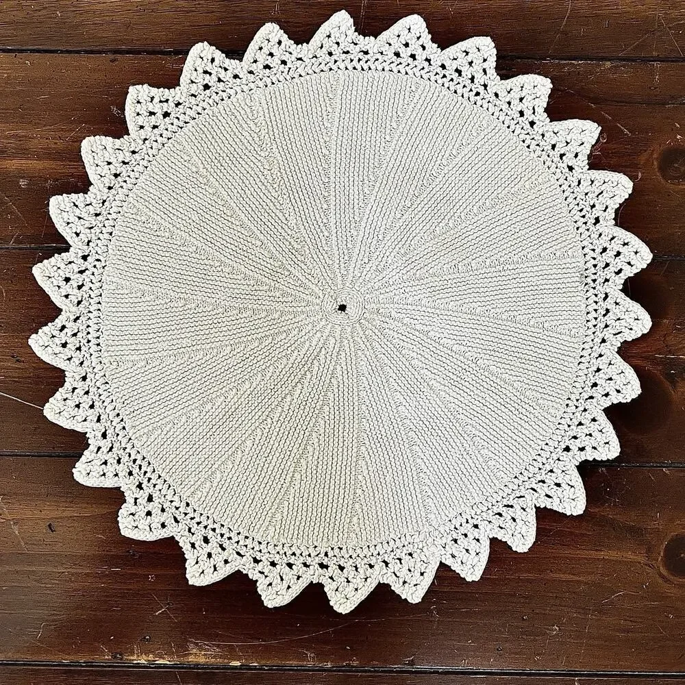 Doily Round White Knit Centerpiece Crochet Lace Edge Table Mat Trivet Cottage